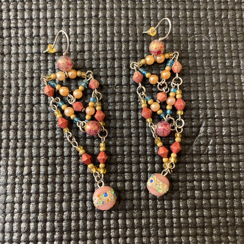 Beaded Statement Earrings - Coral Sunset Colors